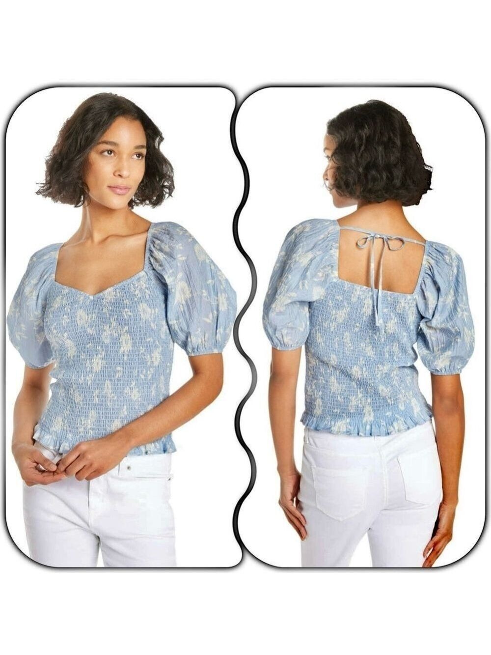 5/$20!! Self Esteem Light Blue Floral Puff Sleeve Blouse